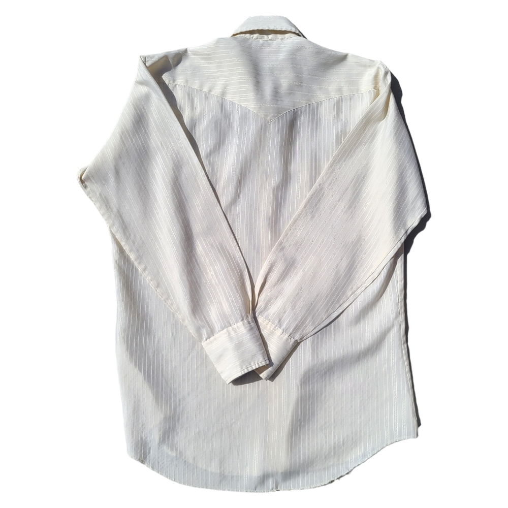 H Bar C Ranchwear Ivory Permanent Press Long Tail Pearl Snap Button Down Shirt - Picture 7 of 10